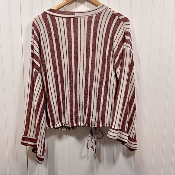 Lazy Sundays striped v-neck faux wrap bell sleeve blouse - Picture 4 of 6